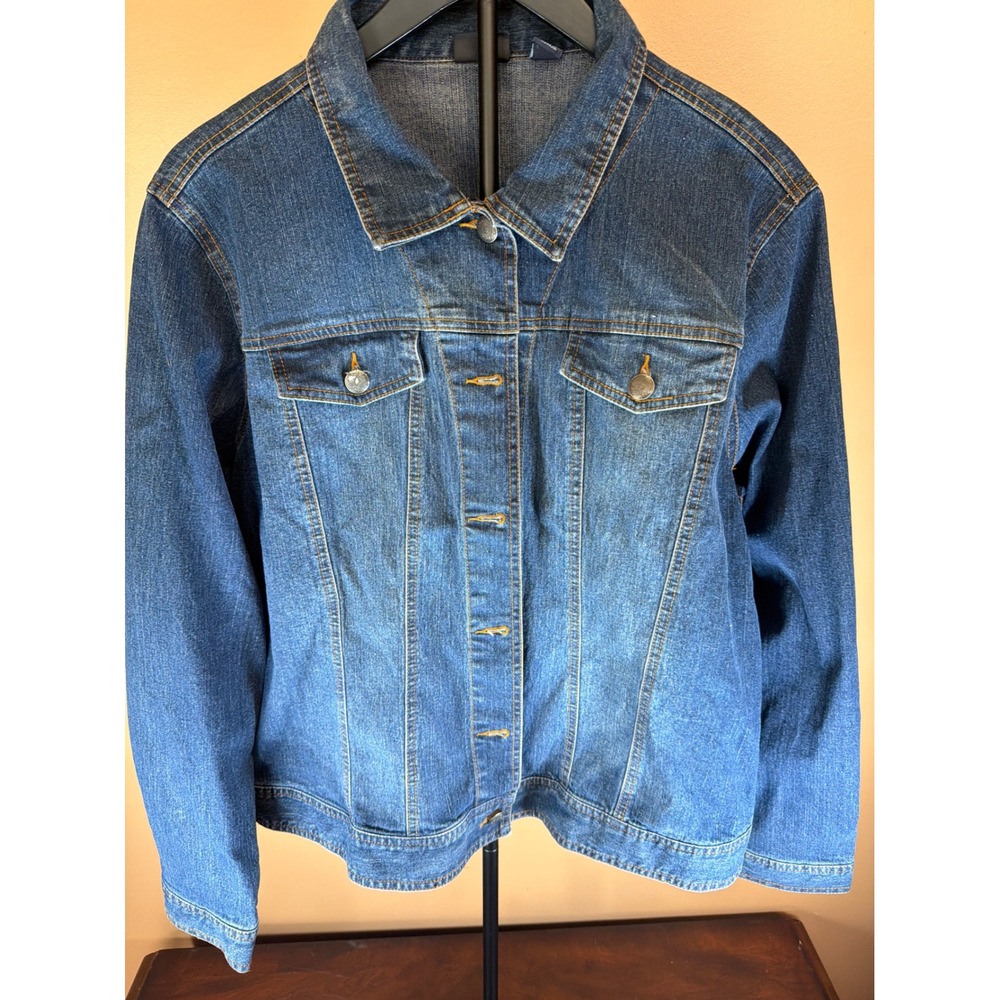 Westbound Womens XL Denim Trucker Jacket Medium Wash Blue Cotton Blend Stretch